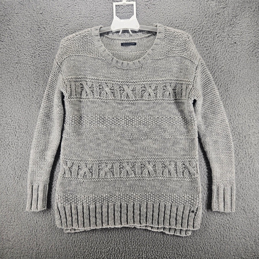 American Eagle Outfitters Gray Cable Knit Wool Blend‎ Crew Neck Sweater Womens S